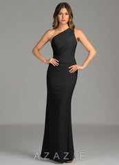 Azazie Akilah Black Mermaid One Shoulder Premium Stretch Jersey Dress black
