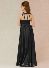 Azazie Arianthe Junior Black A-Line with Pockets Stretch Satin Dress
