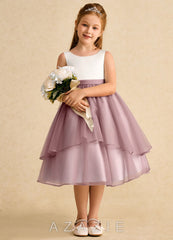 Azazie Rene Ivory Dusty Rose A-Line Bow Tulle Dress ivory/dusty_rose