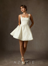 Azazie Regina Antique White A-Line with Pockets Floral Jacquard Dress