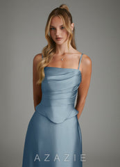 Azazie Amina Dusty Blue A-Line Corset Stretch Satin Dress dusty_blue