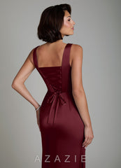 Azazie Amora Cabernet Mermaid Corset Stretch Satin Dress cabernet