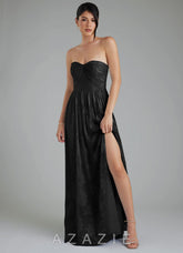Azazie Helena Black A-Line Strapless Floral Jacquard Burnout Convertible Dress
