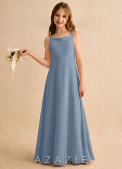 Azazie Jaella Girls Formal Dusty Blue A-Line Pleated Chiffon Dress dusty_blue