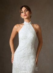 Azazie Eden Wedding Dress Diamond White Mermaid Lace Dress diamond_white