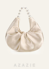 Satin Pearl Handle Ruched Handbag