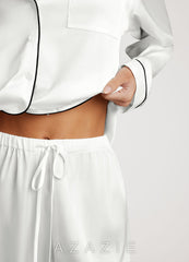 Long Sleeves and Pants Satin PJ Set white