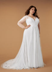 Azazie Essy Wedding Dress Diamond White A-Line V-Neck Sequins Tulle Dress diamond_white
