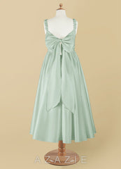 Azazie Cutie Pie Agave A-Line Pleated Matte Satin Dress agave