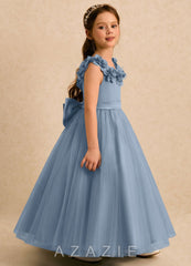 Azazie Eden Dusty Blue Ball-Gown Pleated Tulle Dress dusty_blue