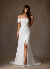 Azazie Chandler Diamond White Sheath Crepe Back Satin Dress