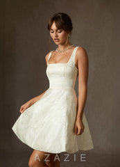 Azazie Regina Antique White A-Line with Pockets Floral Jacquard Dress antique_white