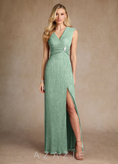 Azazie Salem Aquamarine A-Line Pleated Metallic Mesh Dress