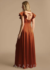 Azazie Bondi Auburn A-Line Bow Metallic Satin Dress auburn