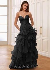 Christabelle Black Sweetheart Ruffled Chiffon Dress