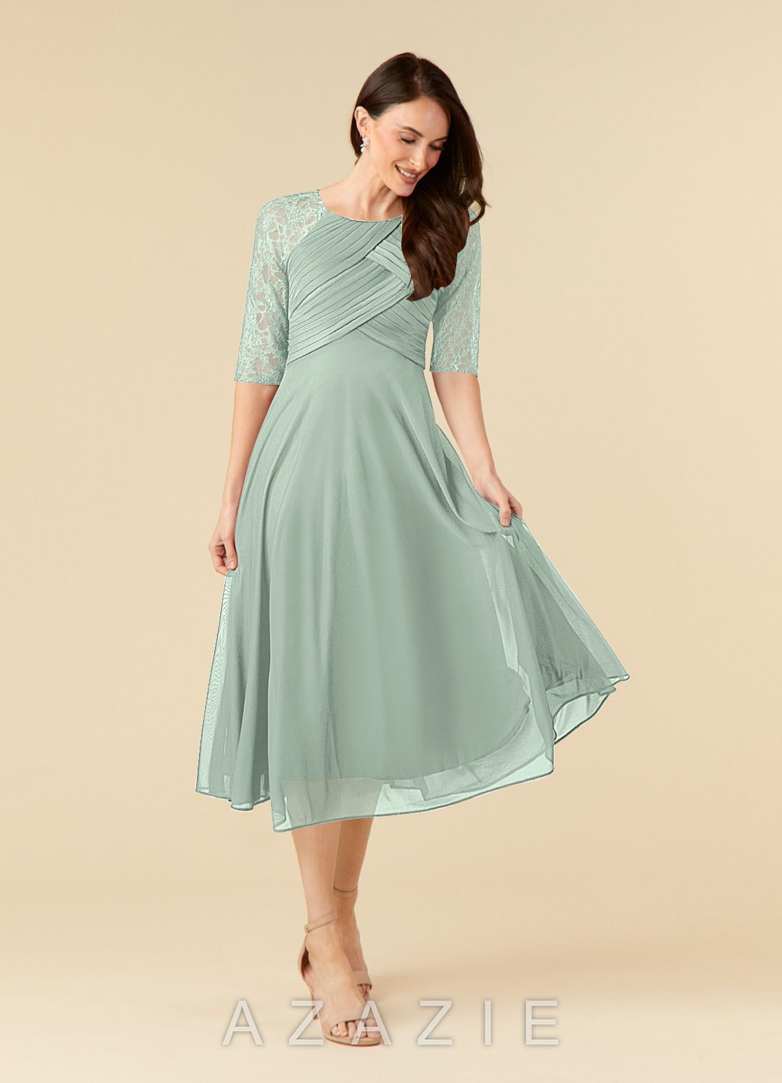 Azazie Gracelyn Agave A-Line Lace Dress