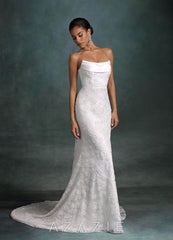 Azazie Frankie Diamond White Fit and Flare Strapless Embroidered Sequin Dress