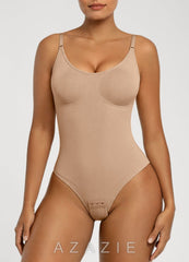 Thin Strap Seamless Invisible Thong Bodysuit warm_nude