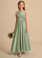 Azazie Ducky Girls Formal Dusty Sage A-Line Pleated Stretch Satin Dress dusty_sage
