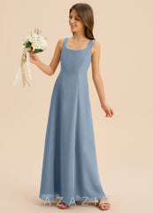 Azazie Lambie Junior Dusty Blue A-Line Pleated Chiffon Dress dusty_blue