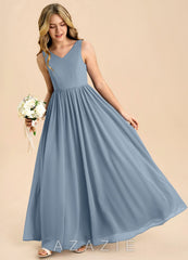 Azazie Hathaway Junior Dusty Blue A-Line Bow Chiffon Dress dusty_blue