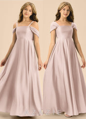 Azazie Rowena Junior Blushing Pink A-Line Bow Stretch Satin Dress