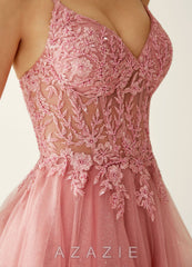 Linevange Dusty Pink Beading Lace Sequin Embroidery Tulle Mini Dress