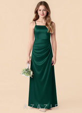 Azazie Renna Junior Emerald Mermaid Pleated Stretch Satin Dress
