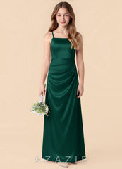 Azazie Renna Junior Emerald Mermaid Pleated Stretch Satin Dress
