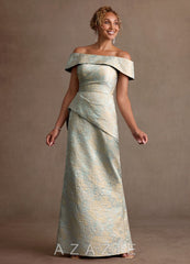 Azazie Kaddar Vintage Blue Sheath Off the Shoulder Floral Jacquard Dress