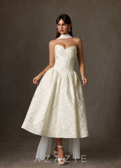 Azazie Devam Cream A-Line Strapless Floral Jacquard Dress cream