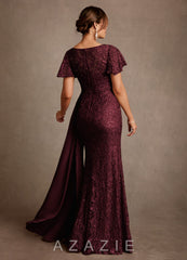 Azazie Harrison Cabernet Mermaid Pleated Lace Dress cabernet