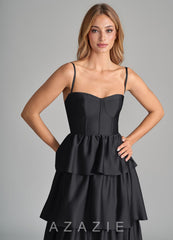 Azazie Faye Black A-Line Ruched Stretch Satin Dress black