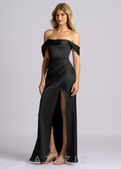 Azazie Auden Black Sheath Off the Shoulder Stretch Satin Convertible Dress black