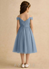 Azazie Lila Girls Formal Dusty Blue A-Line Off the Shoulder Tulle Dress dusty_blue