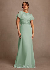 Azazie Frieda Agave A-Line Applique Chiffon Dress