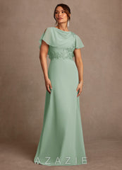 Azazie Frieda Agave A-Line Applique Chiffon Dress