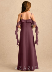 Azazie Ameena Girls Formal Sangria A-Line Ruched Chiffon Dress sangria