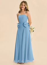 Azazie Nyah Junior Steel Blue A-Line Pleated Chiffon Dress