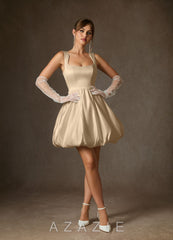 Azazie Blossom Champagne A-Line with Pockets Satin Dress champagne