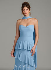 Azazie Imani Steel Blue A-Line Ruched Chiffon Dress steel_blue