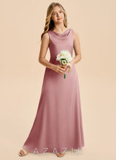 Azazie Kiki Junior Dusty Rose A-Line Bow Stretch Satin Dress