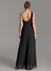 Azazie Thea Black A-Line One Shoulder Chiffon Dress black