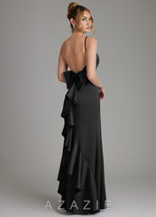 Azazie Zherra Black Mermaid Bow Stretch Satin Dress