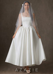 Satin Bow Hip Length Veil with Blusher diamond_white