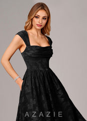 Azazie Hazel Black A-Line Corset Floral Burnout Dress black