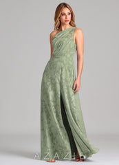 Azazie Phaedra Agave A-Line One Shoulder Floral Burnout Dress agave