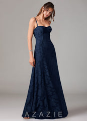 Azazie Valentine Dark Navy A-Line Sweetheart Neckline Floral Burnout Dress dark_navy