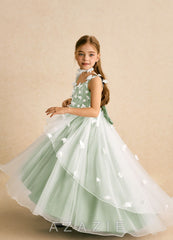 Azazie Darlina Ivory Dusty Sage Ball-Gown Lace Tulle Dress ivory/dusty_sage