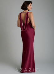 Azazie Dariah Burgundy Mermaid Side Slit Stretch Satin Dress burgundy